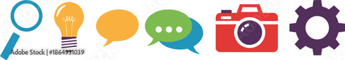 Collection of colorful icons representing ideas, communication, and creativity