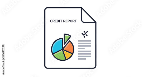 Financial credit report with colorful pie chart and statistics
