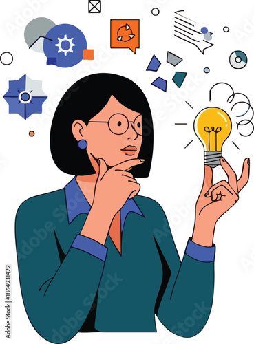 W Page Page Woman Thinking with Light Page Bulb.