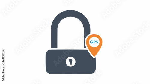 A padlock with an Page Page Page GPS location marker attached Page