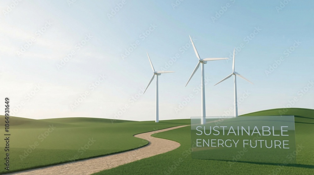 Fototapeta premium Wind Turbines in Clean Sustainable Landscape