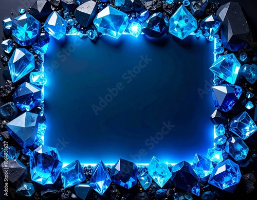 青いクリスタルのフレーム背景素材