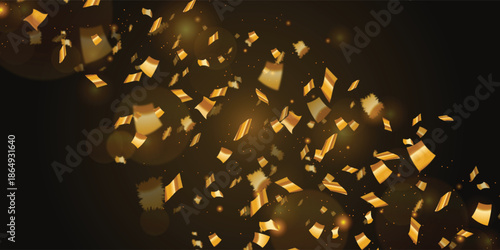 Golden Confetti Ribbons Float Across Dark Backdrop For Celebration And Party Setting