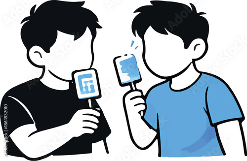 Boy Interviewed Microphone Reporter Kid Vector