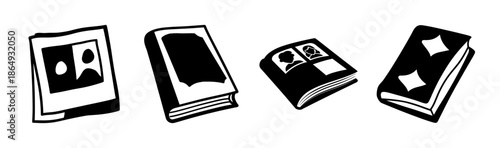 Collection of nostalgic comic book and photo album icons, hand-drawn