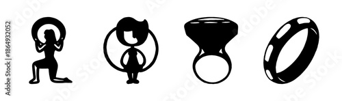 Stylized figures and rings, symbolizing mood or engagement