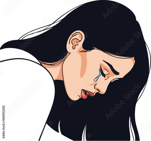 Woman Crying with Tears of Sorrow.