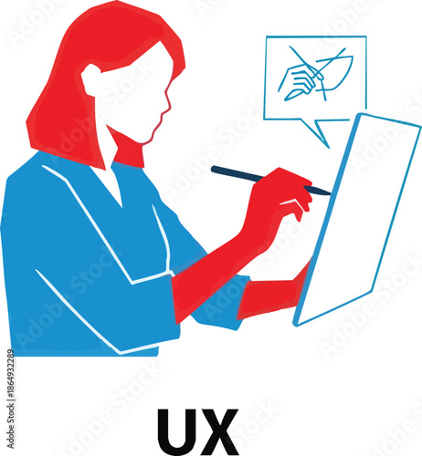 Woman Designing User Experience on Digital Tablet.