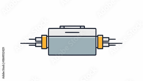 A simple illustration of a battery with wires and connectors in a technical diagram view
