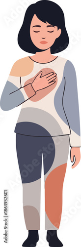 Woman Experiencing Chest Pain or Discomfort 1.