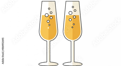 Two Champagne Flutes Clinking in Celebration Over Sparkling Golden Bubbles.