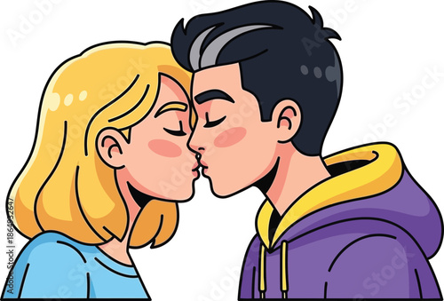 Cute Cartoon Couple Kissing Romantic Love Illustration