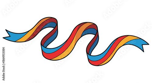 Colorful waving ribbon illustration with flowing curves and vibrant tones in blue, red and yellow.