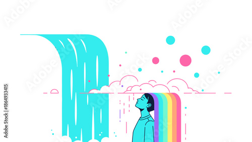 Abstract Illustration Of Serene Mind Cascade With Rainbow Flow And Dreamy Aesthetics