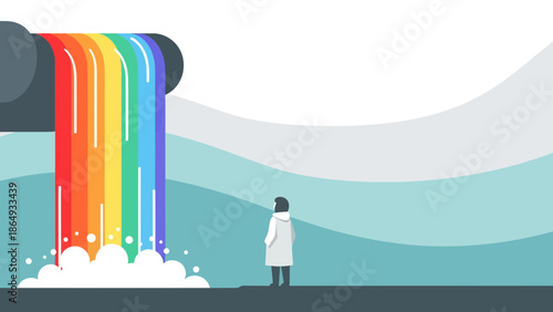 Abstract Rainbow Cascade Inspires Calm Contemplation Amidst Serene Wavy Landscape