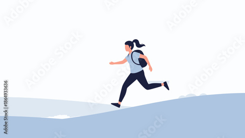 Active Lifestyle Woman Running Outdoors With Backpack Minimalist Flat Vector Illustration