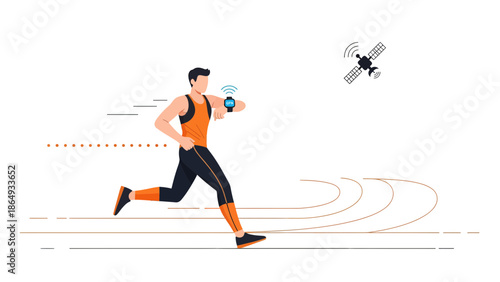 Active Man Utilizing Gps Technology During Outdoor Run For Fitness And Health Monitoring