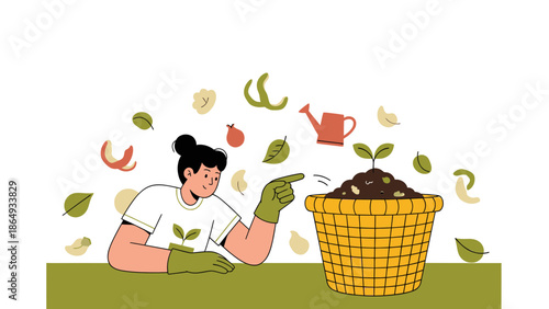 Woman Creating Compost With Organic Waste Gardening Hobby And Sustainability