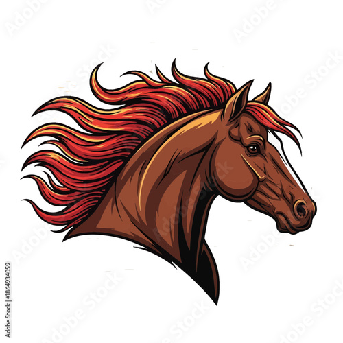 Vector Page Page Page Page Illustration of a Brown Horse Head with Flowing Mane