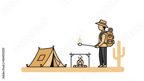 Adventure Awaits: Marshmallow Roasting Under The Desert Sky Illustration