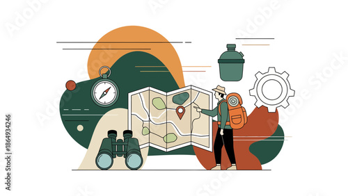 Adventure Awaits: Minimalist Illustration of a Hiker Planning His Journey