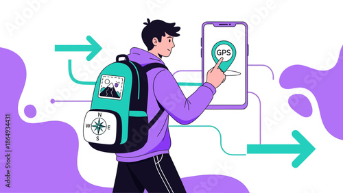 Adventure Awaits Young Hiker Navigating Using GPS Mobile App Outdoors