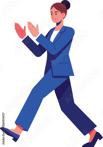 Woman in Business Suit Practicing Tai Chi.