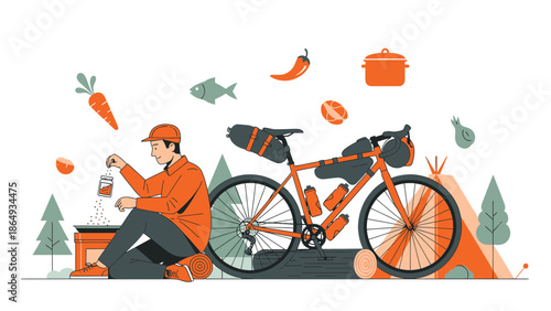 Adventure Cycling Tour Culinary Experience Illustration For Stock Usage