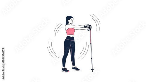 Woman Exercising With Hiking Poles For Outdoor Adventure Fitness and Wellbeing