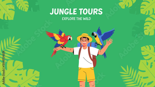 Adventure In The Jungle With Exotic Birds And Lush Tropical Foliage