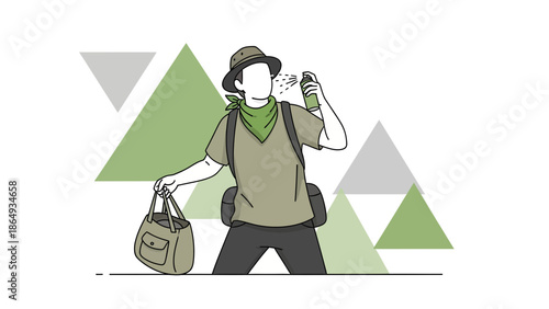 Adventure Preparation: Man Protecting Himself From Insects Before Hiking