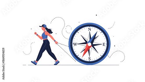 Woman Find Path With Compass Navigating Personal Journey And New Direction