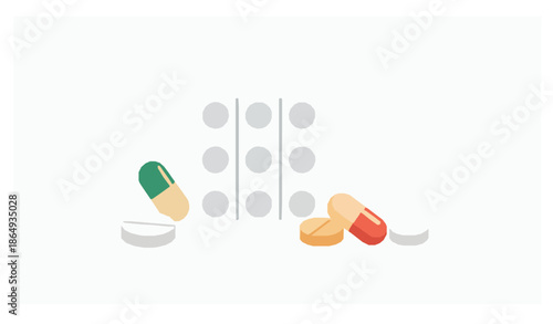 Minimal flat birth control pill vector icon with medical pills on white background