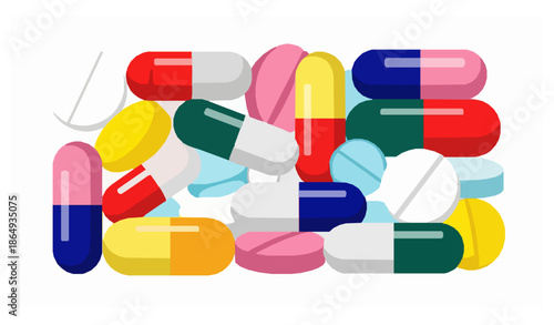 Macro close up pills and capsules vector illustration pharmaceutical health concept