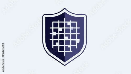Shield with grid pattern on blue background