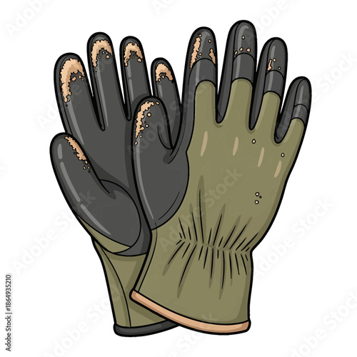 A pair of worn gardening gloves Page Page illustration showcasing protective wear for outdoor activities.