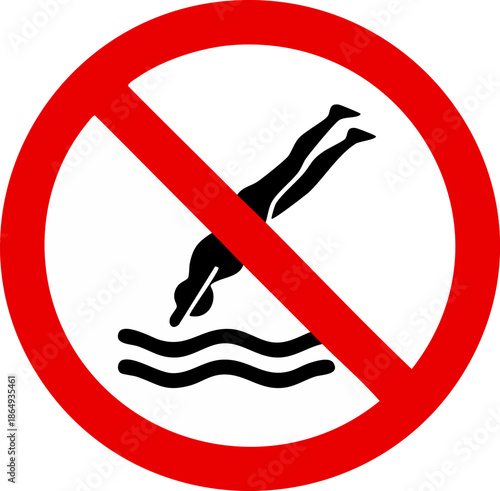 Red circular prohibition sign indicating no diving allowed
