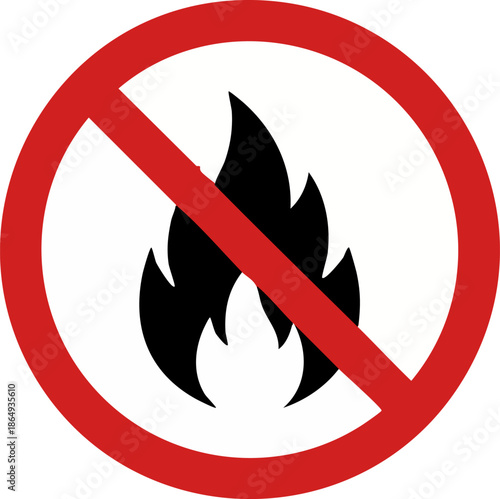 No Open Fire Sign. Flammable materials prohibited safety symbol.