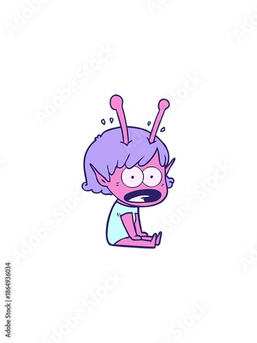 sales flash animation of cartoon shocked alien girl illustration