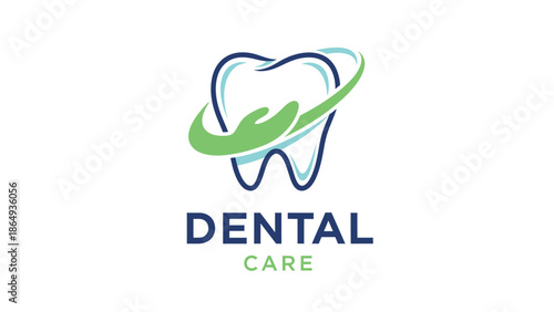 Dental Care Logo Concept Featuring a Protective Hand Embracing a Tooth, Symbolizing Health and Gentleness