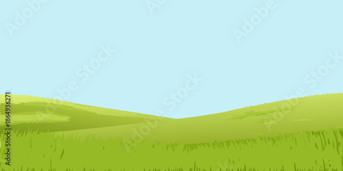 Simple landscape with green hills and a clear blue sky backdrop