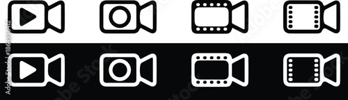 8 video black white line icons set vector illustration style collection multimedia 