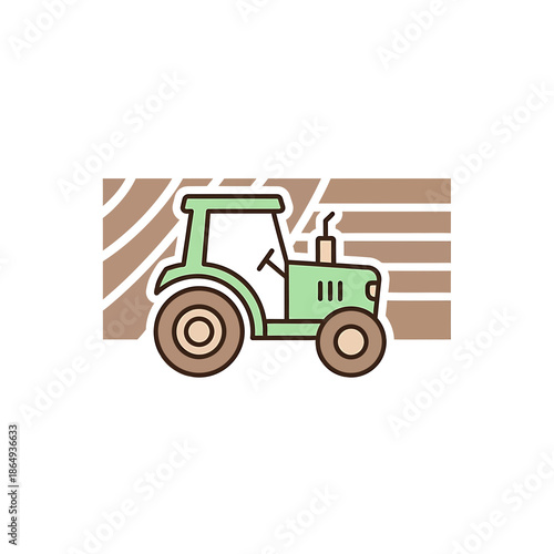 Tractor working in the field with plowed land and green machine