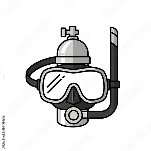 A diver's mask and snorkel equipment illustrated in a simple graphic style