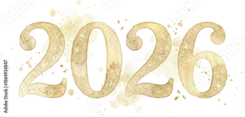 Elegant Watercolor 2026 Golden Glitter Numbers Illustration for New Year Design