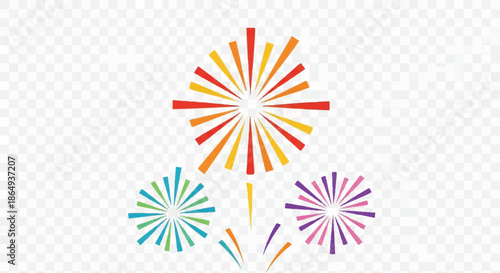 Colorful Firework Bursts in Blue, Pink, and Yellow Arrangements for Celebration and Festive Display.