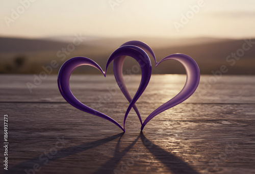 Two glistening sapphire blue hearts with radiant gold outlines symbolize deep connection and affection.