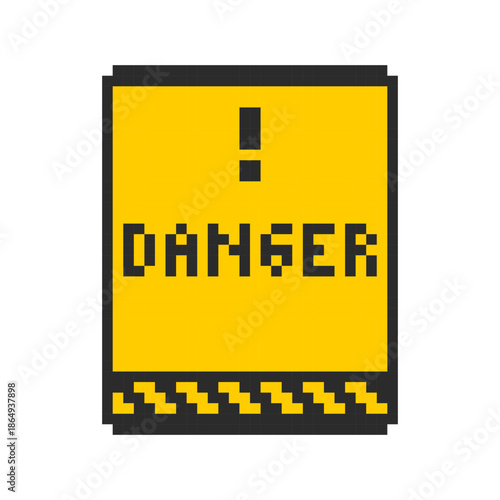 Danger sign pixel. Caution warning of danger 8 bit message interface. Warning - notice window in 8-bit style.