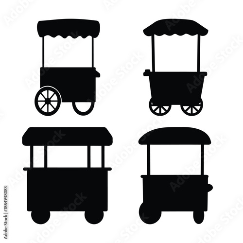 Collection of street food and vendor cart silhouettes showcasing various mobile shop designs