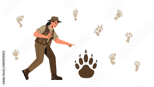 Wildlife Expert Tracking Animal Footprints Through A Protected Area